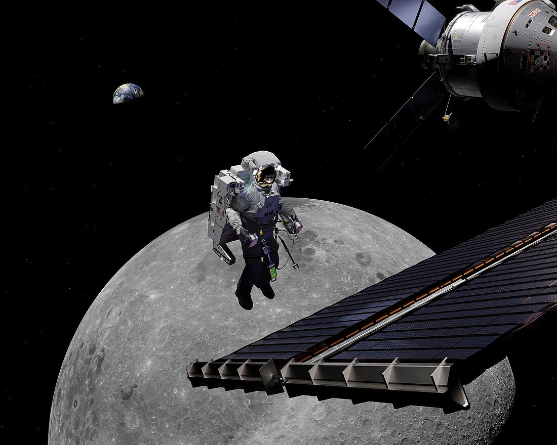Lunar Orbital Platform-Gateway spacewalk, illustration
