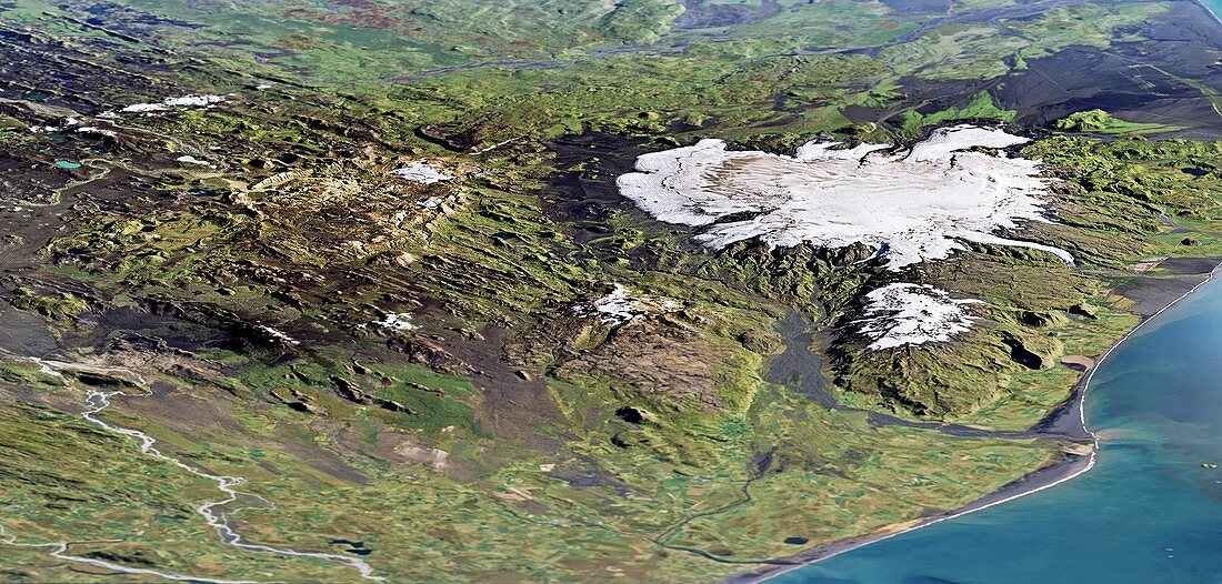 Torfajokull caldera and Myrdalsjokull ice cap