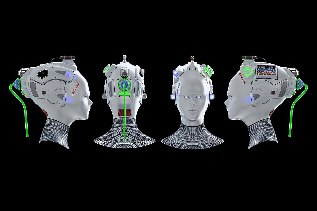 Robot head seen from four sides, illustration