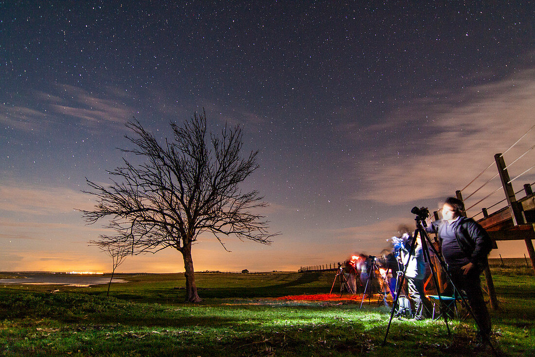 Astrophotographers filming the night sky