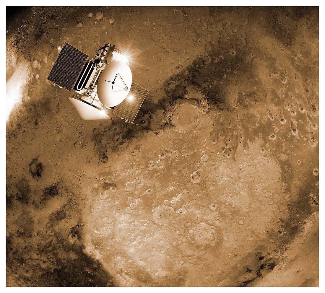 Mars 3 spacecraft in Mars orbit, illustration