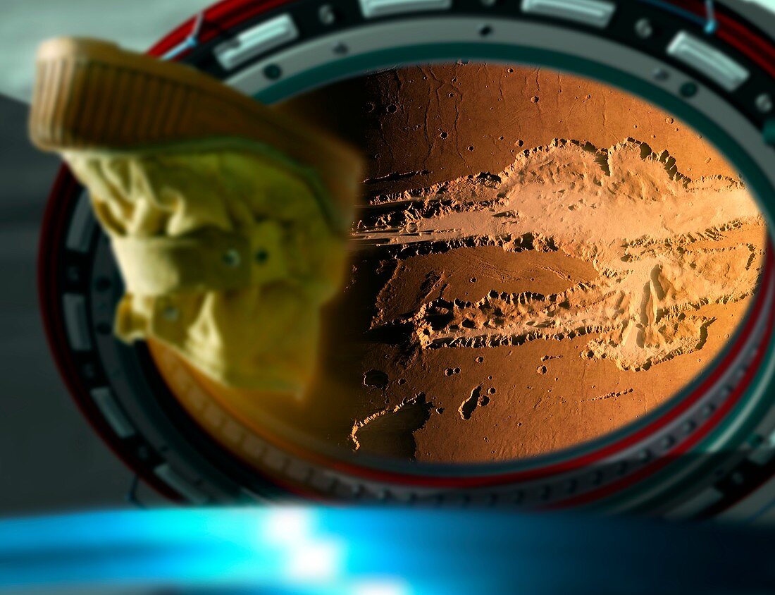 Mars through spacecraft window, illustration