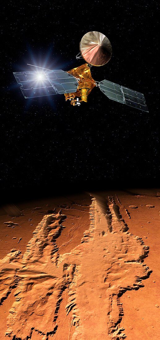 Mars Reconnaissance Orbiter in Mars orbit, illustration