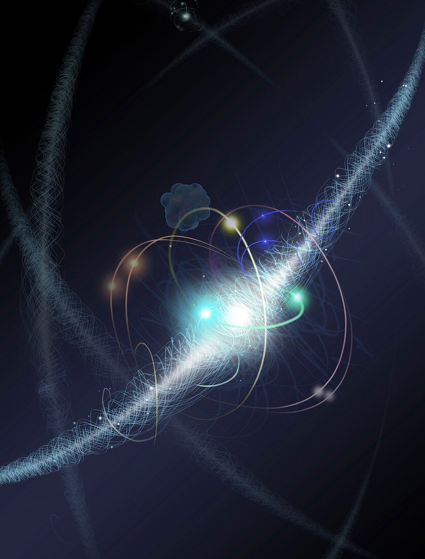 Electron orbit particle cloud, illustration