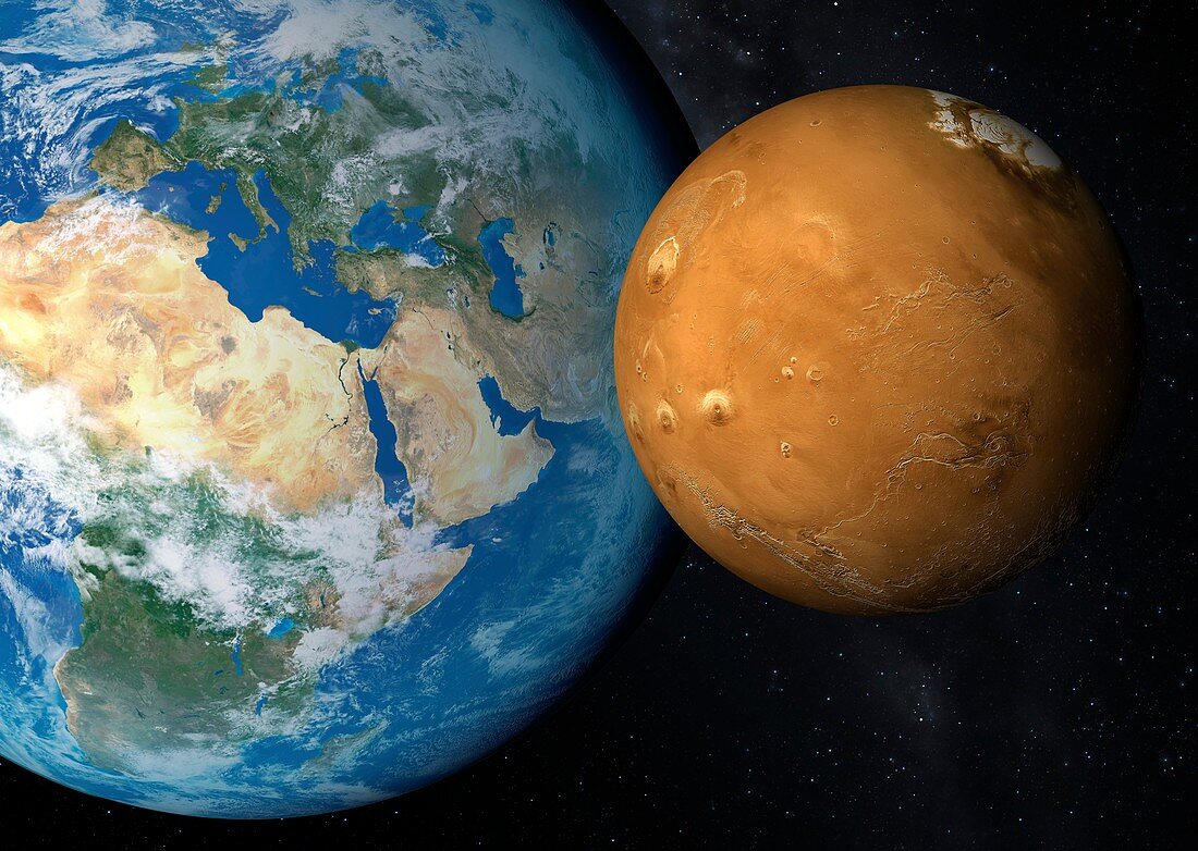 Size comparison of Earth and Mars