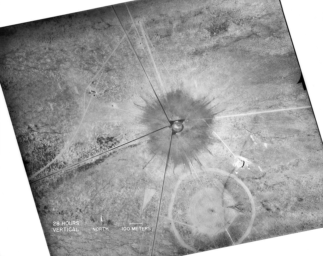 Trinity Test atom bomb site after detonation, 1945