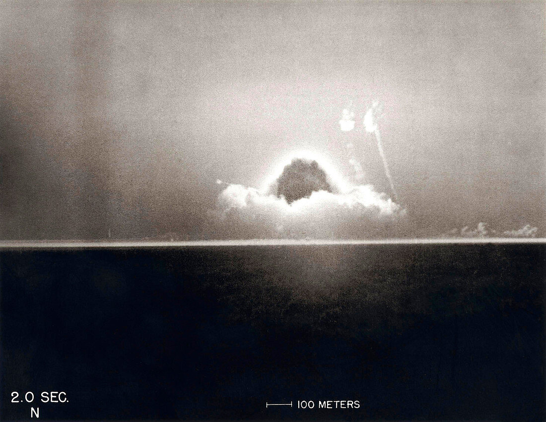 Trinity Test atom bomb 2 seconds after detonation, 1945