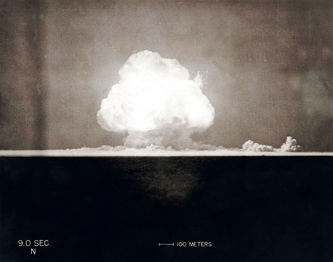 Trinity Test atom bomb 9 seconds after detonation, 1945