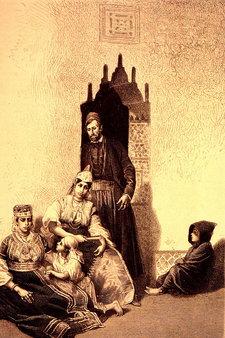 19th Century North African Jewish family, illustration