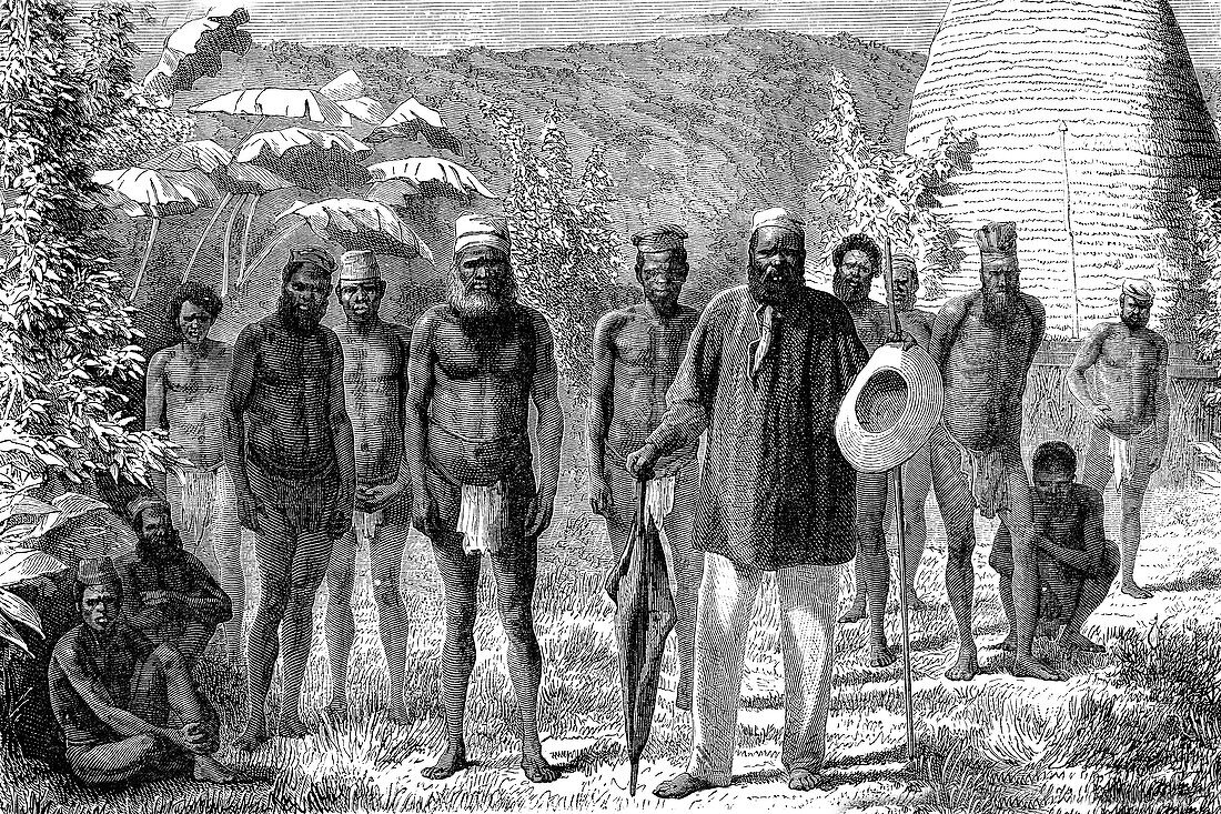 19th Century New Caledonian men, illustration