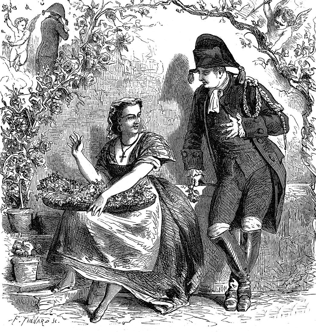 The flower girl and the undertaker, 19th C illustration