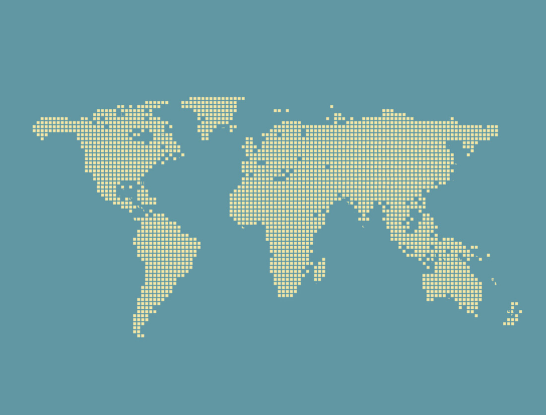 Pixel world map, illustration