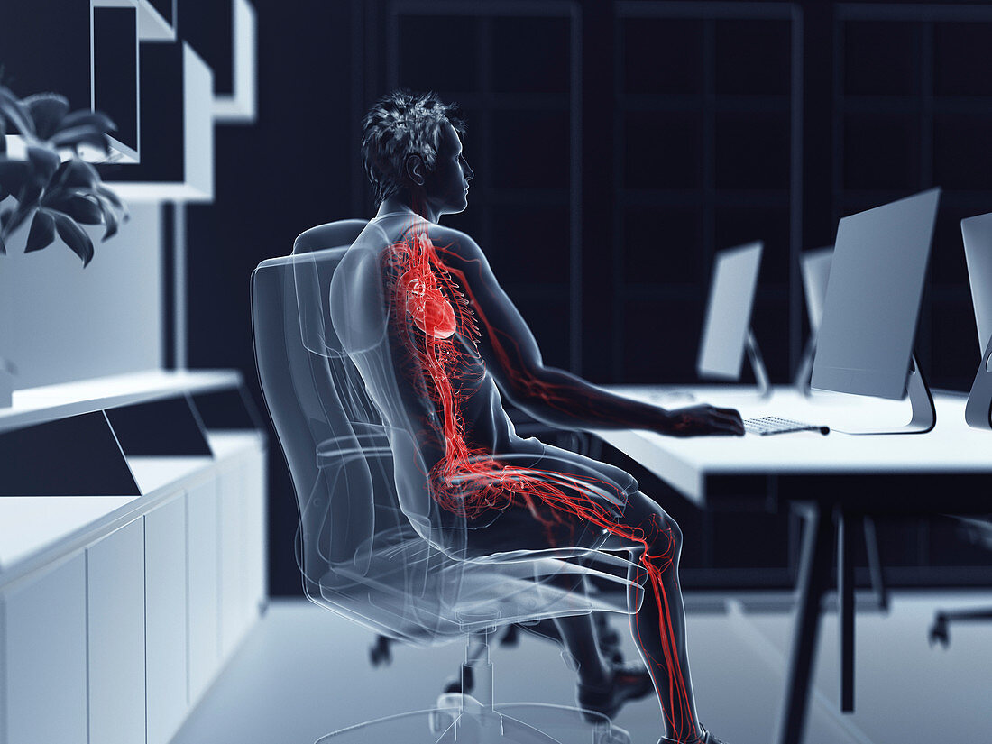 Illustration of an office worker's vascular system