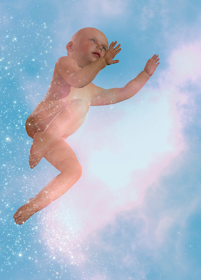 Baby floating, illustration