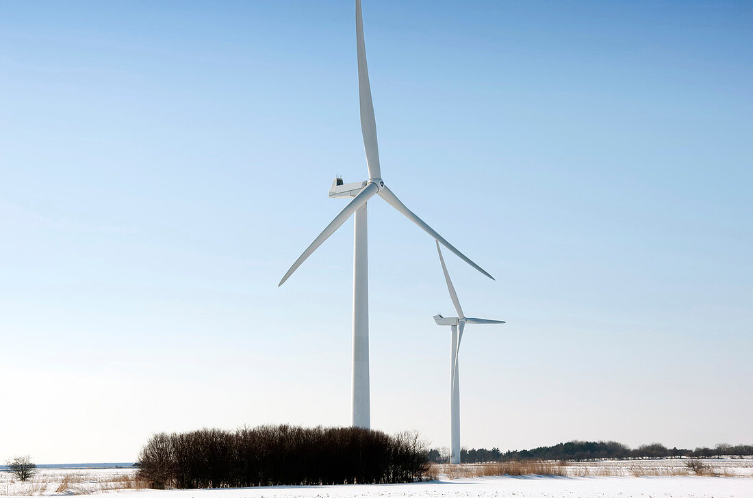 Wind turbines in winter landscape