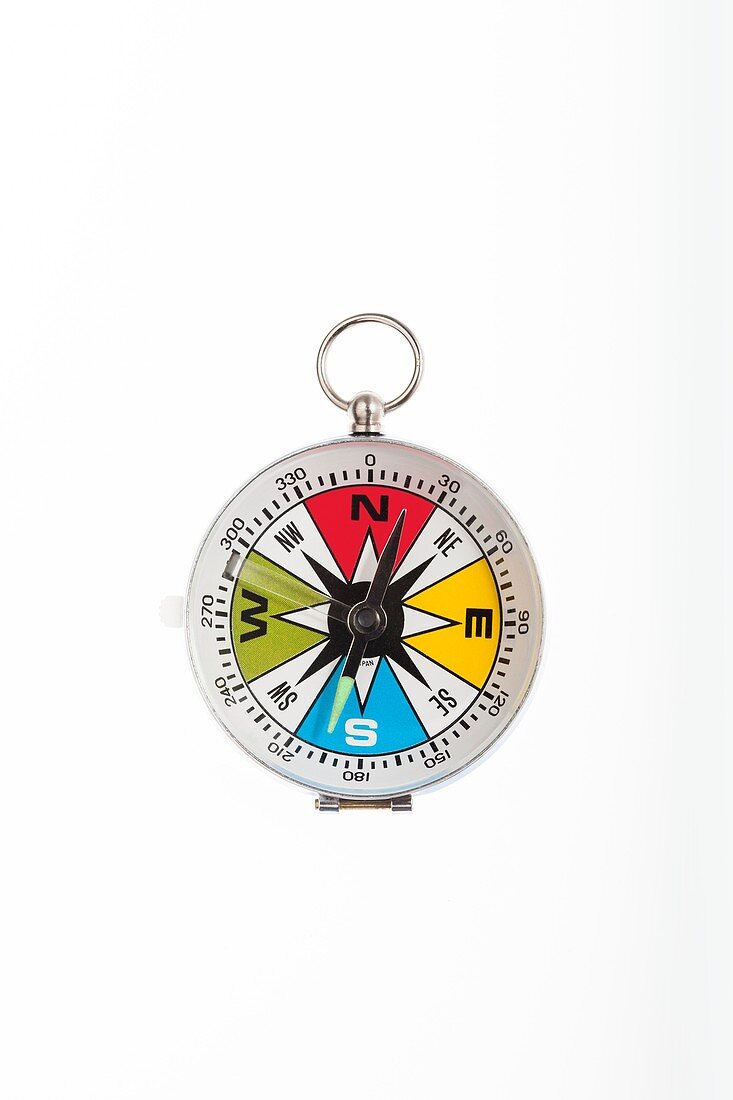 Compass with needle pointing north