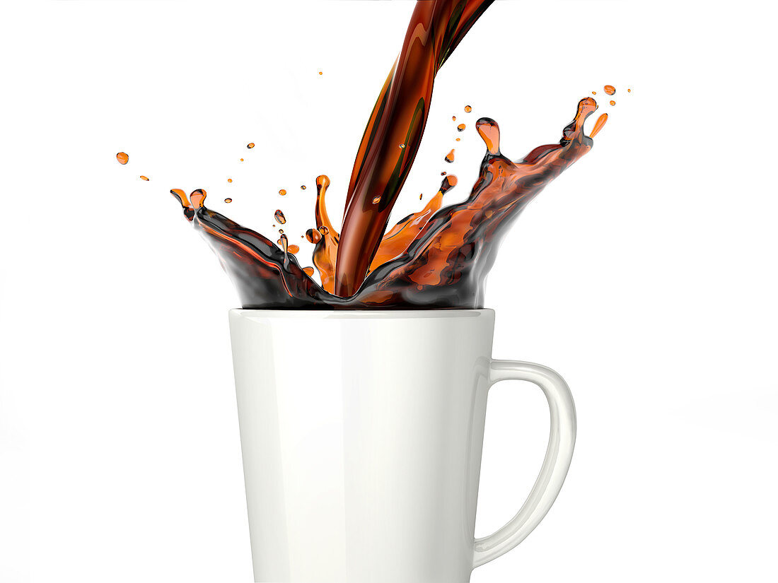 Pouring coffee into a mug, illustration