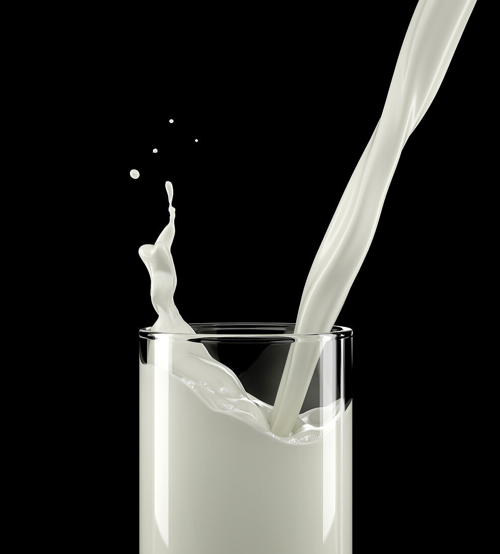 Pouring milk into a glass with small splash, illustration