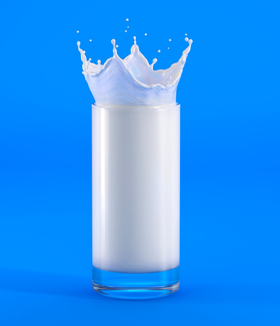 Glass of milk with crown splash, illustration