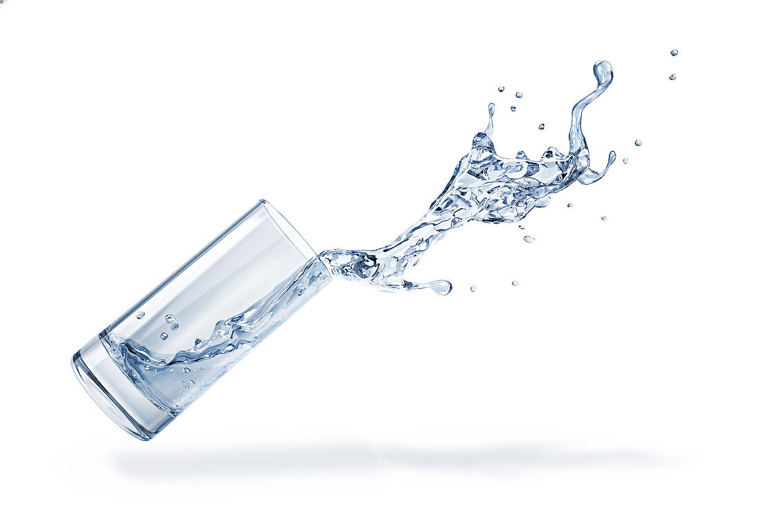 Glass with spilling water splash, illustration