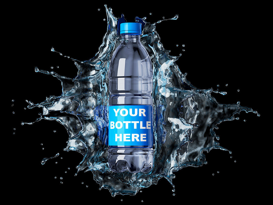 Splash of clear water with water bottle, illustration