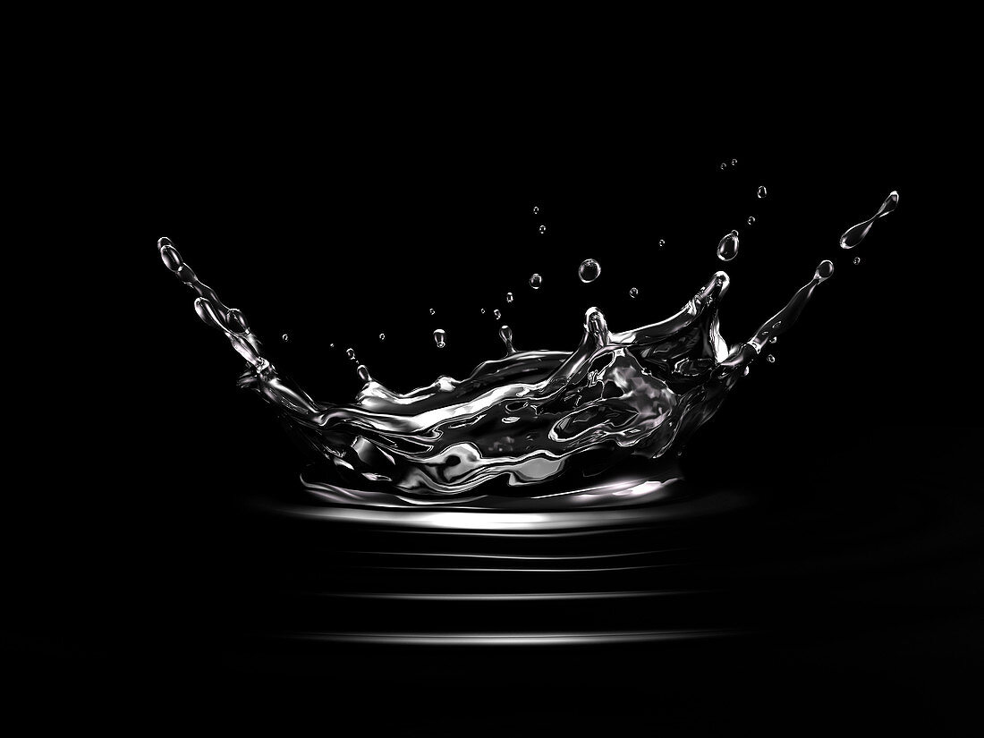 Crown splash in water with ripples, illustration