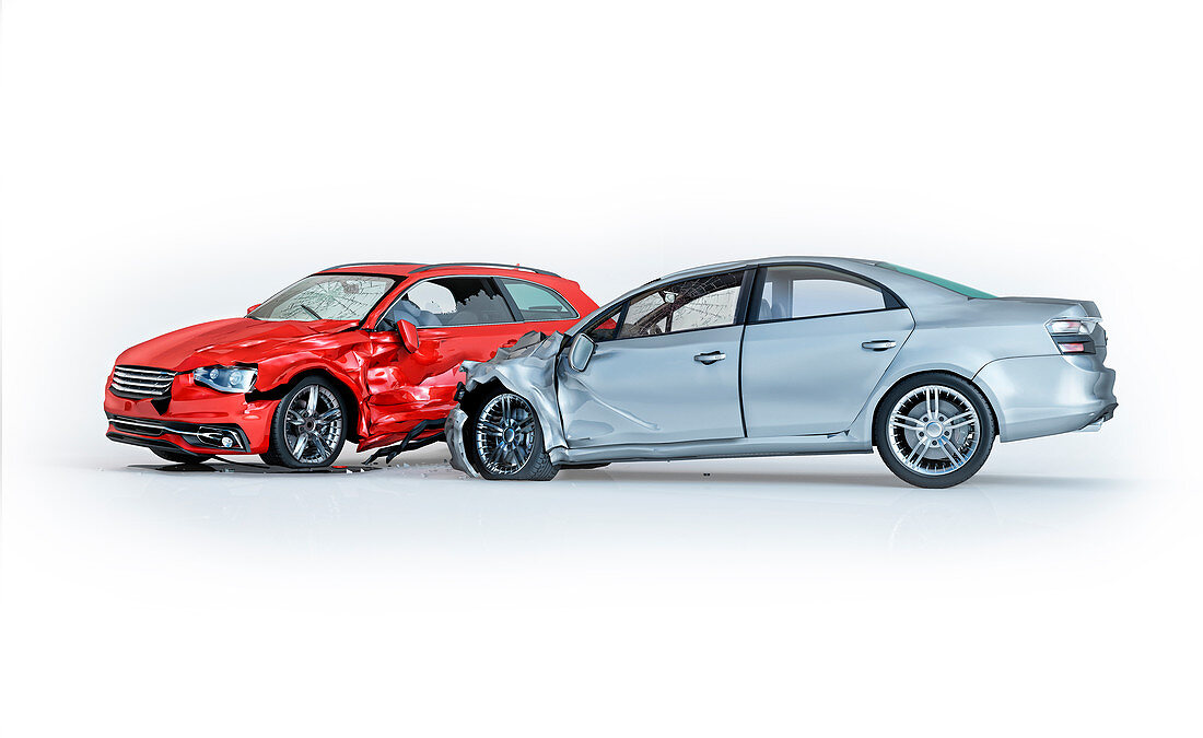 Two cars crashed in accident, illustration