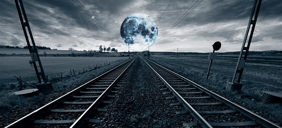 Train track towards the Moon