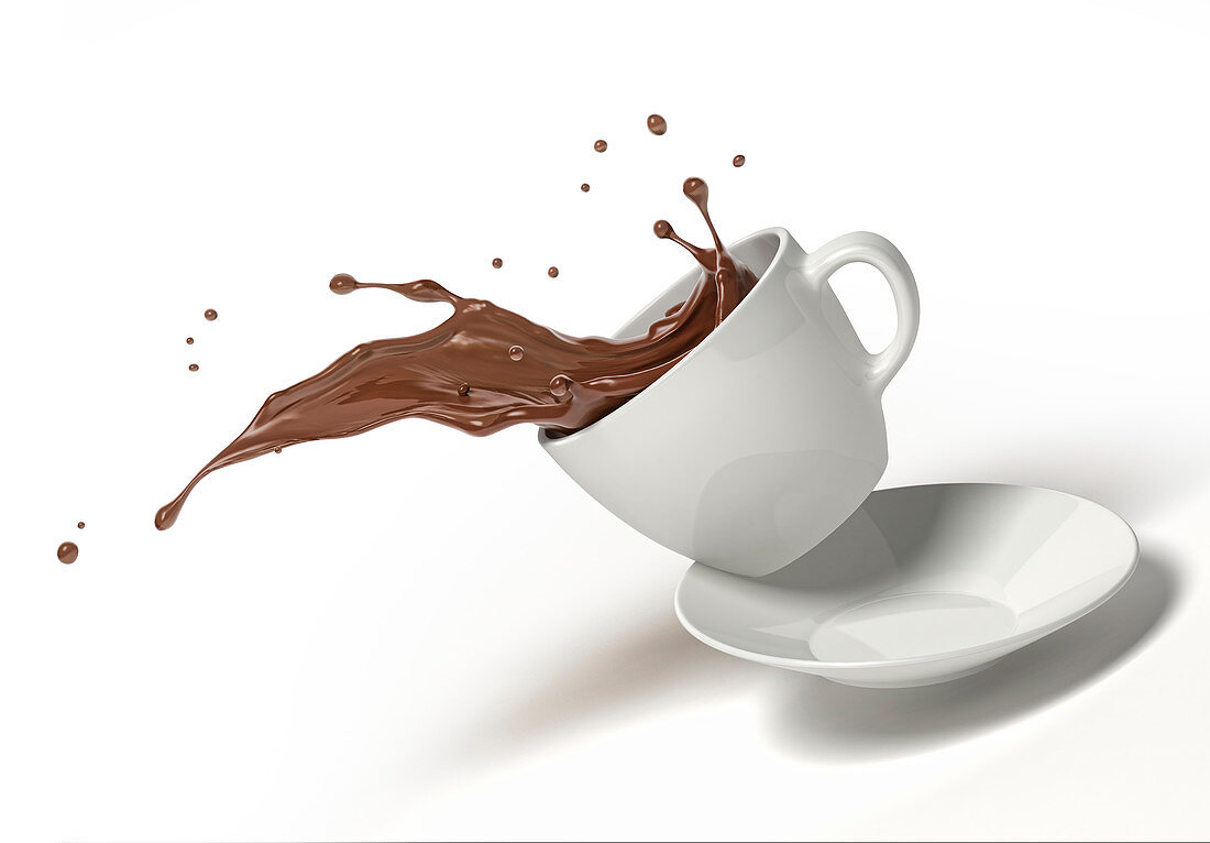 Chocolate spilling from cup and saucer, illustration