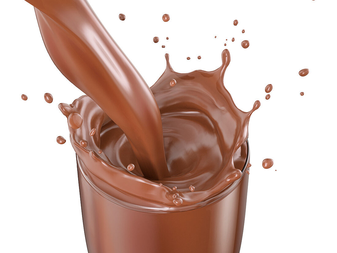Liquid chocolate pouring into glass, illustration