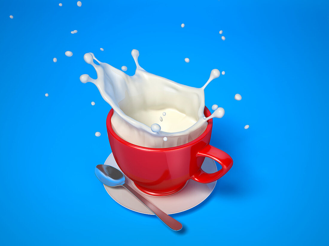 Mug with milk splash, illustration