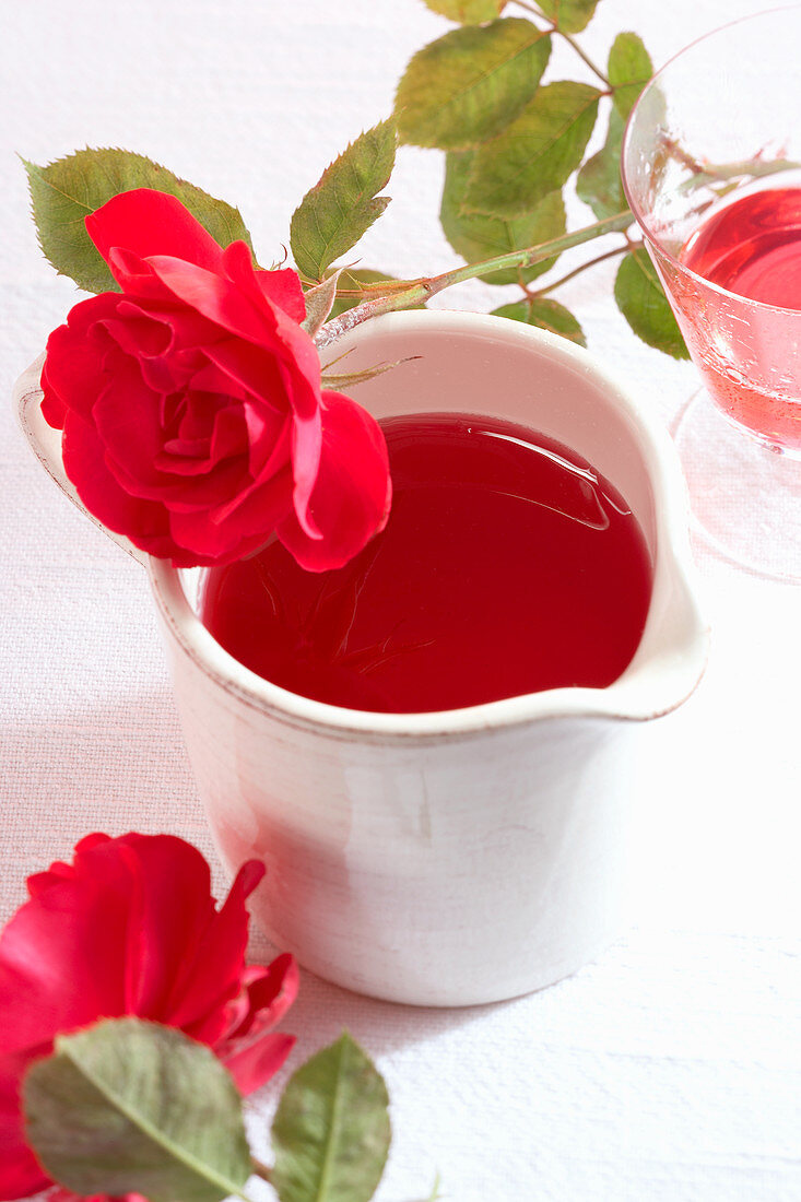 Homemade rose petal syrup