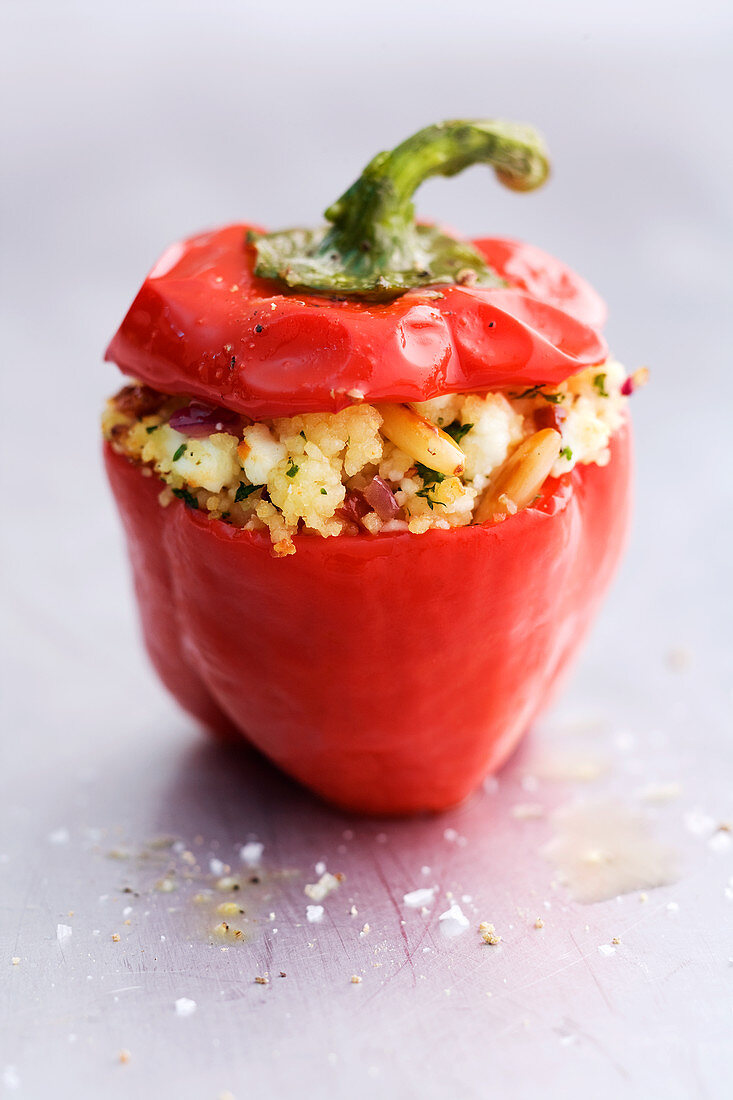 A stuffed pepper filled with coconut and feta cheese