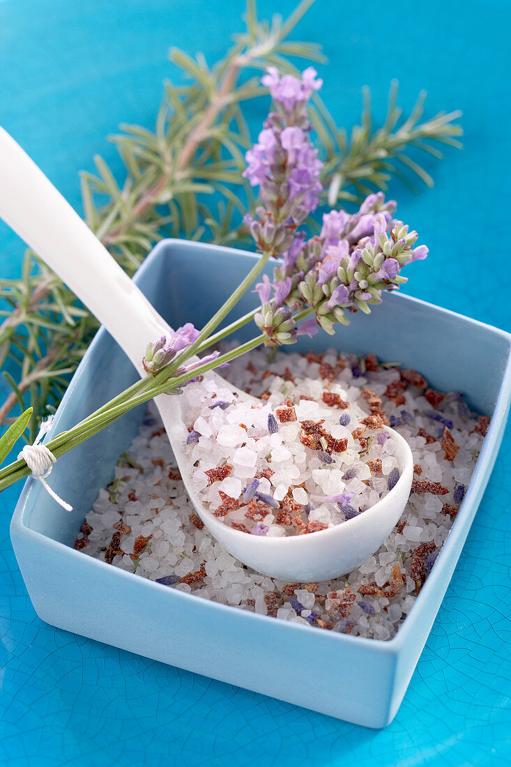 Homemade spice salt with Mediterranean herbs