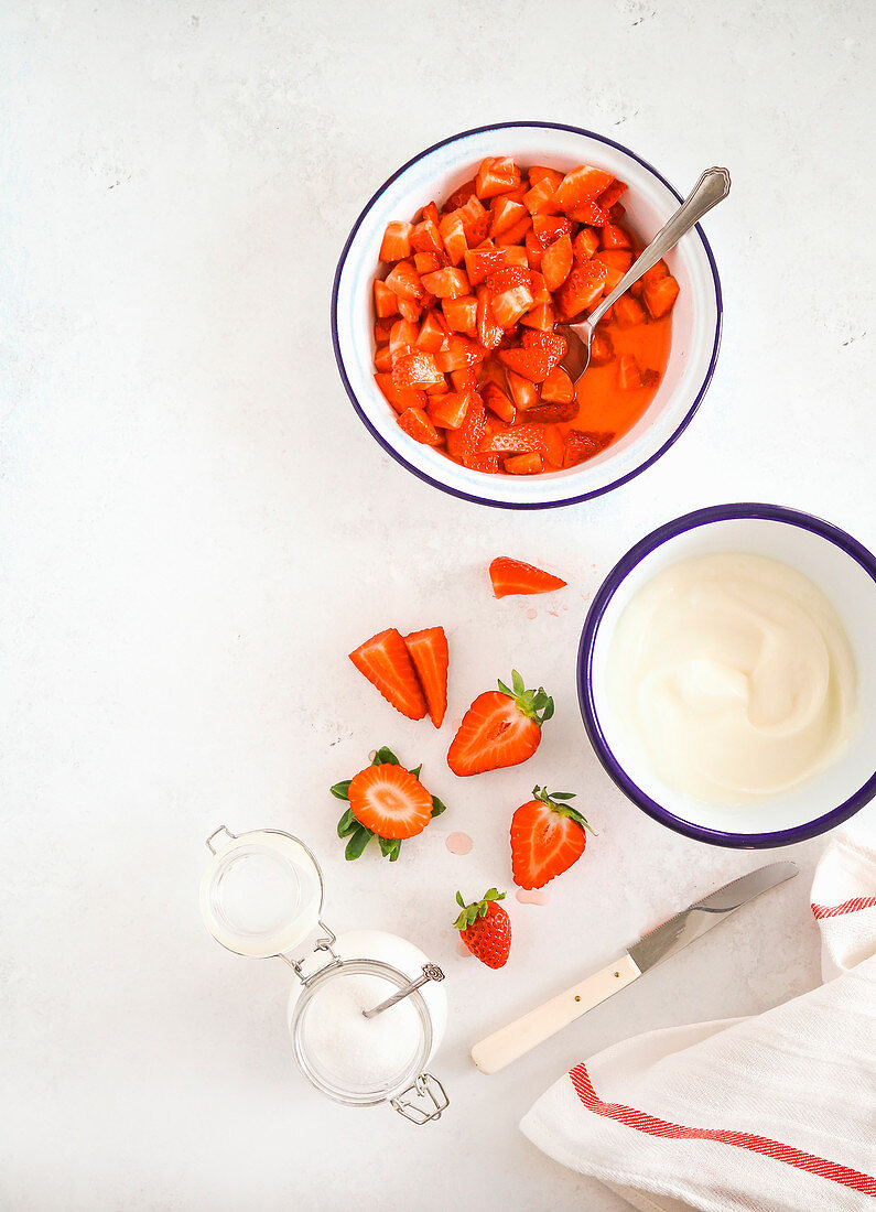 Erdbeersalat mit griechischem Honigjoghurt zum Frühstück