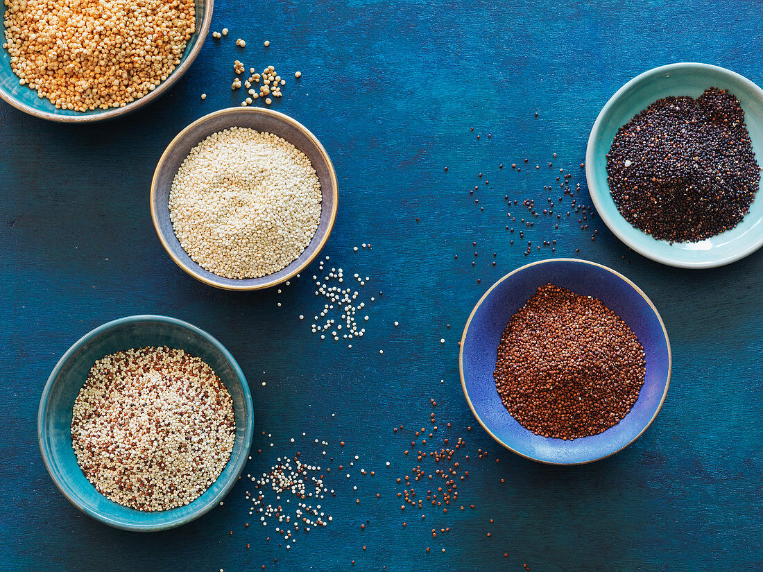 White, red, black, puffed and mixed quinoa
