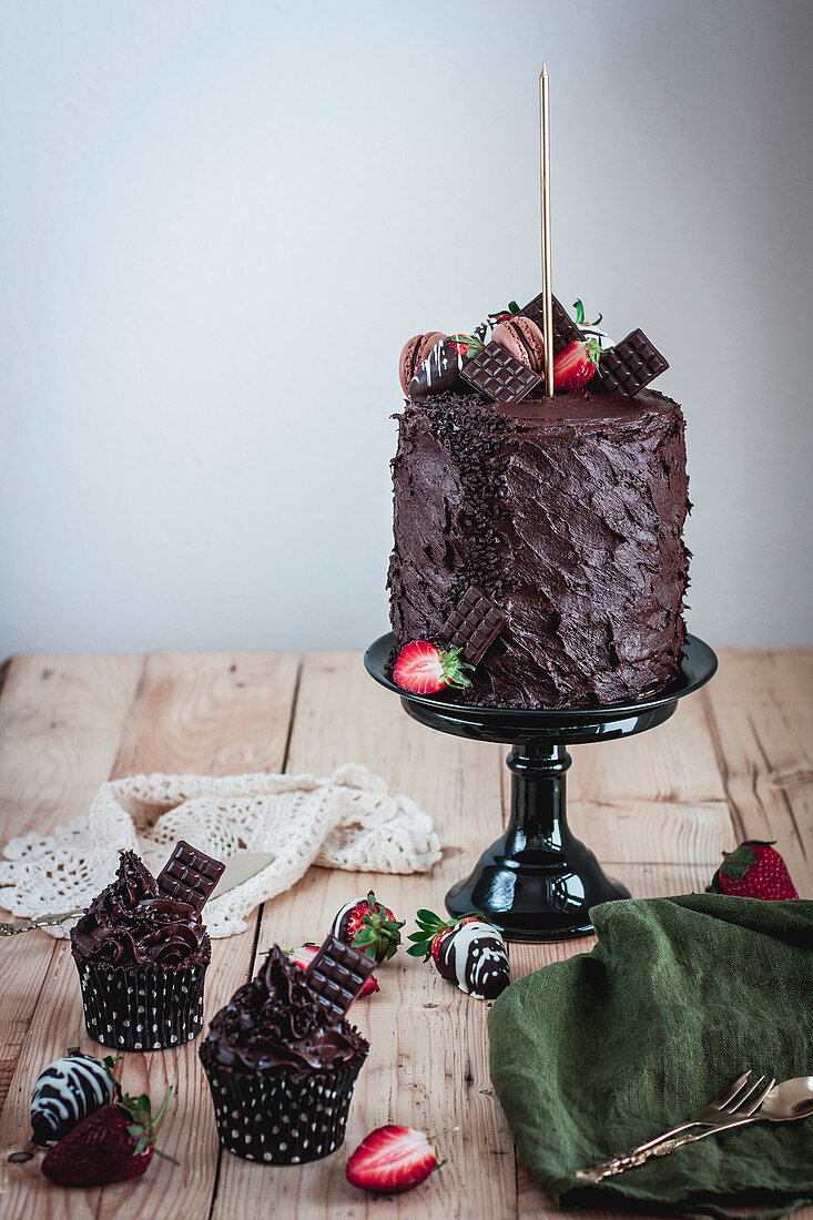 Decadent chocolate strawberry layer cake