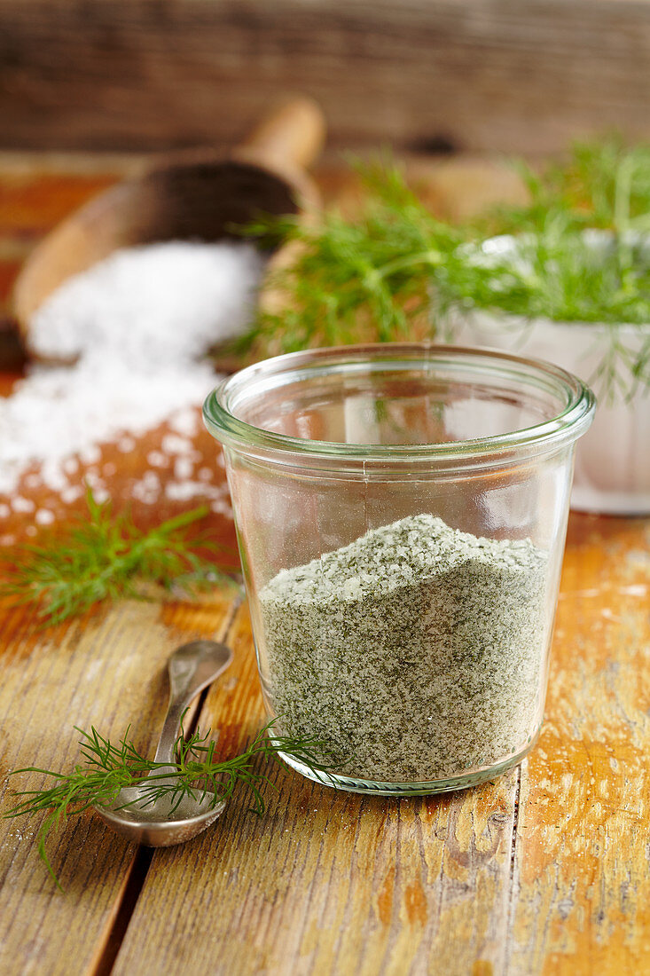 Homemade dill salt for fish and cucumber dishes