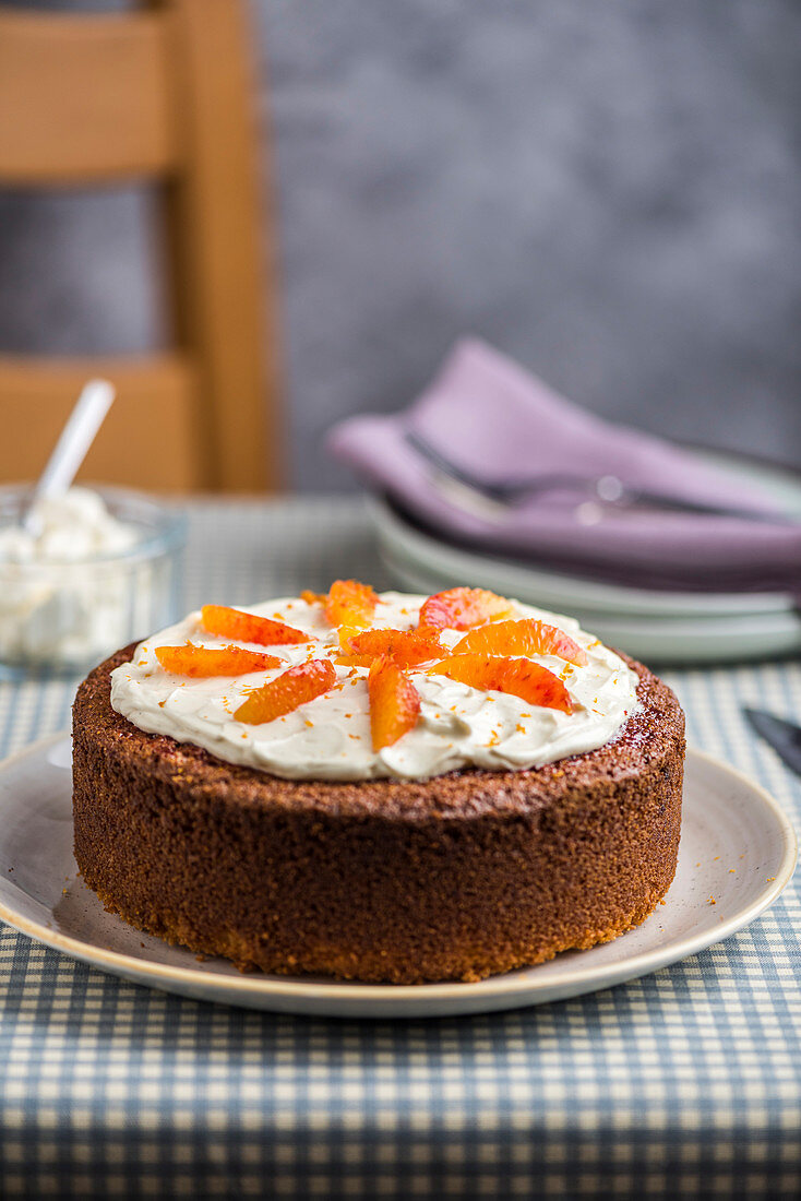 A blood orange cake with cream cheese