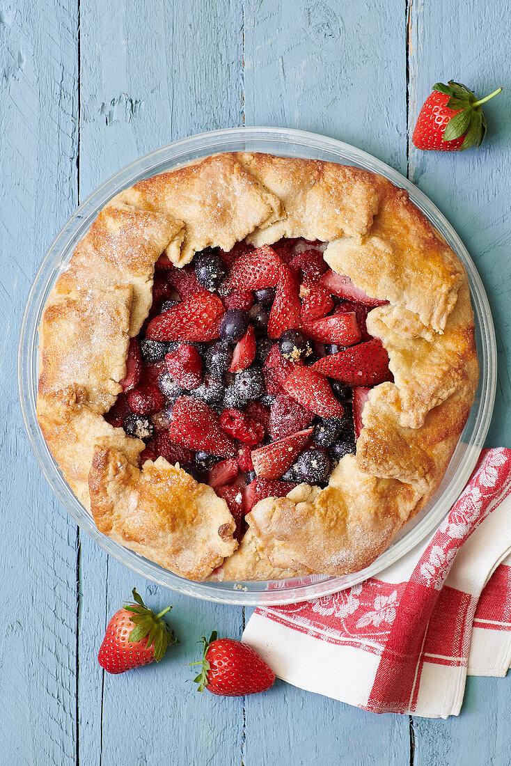 Fruit tart with strawberries, cherries and raspberries