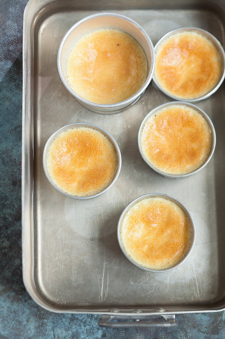 Cheese flans in metal moulds