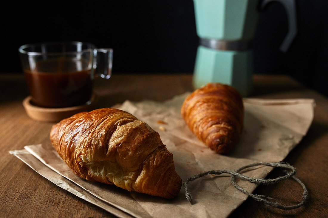 Fresh croissants with coffee