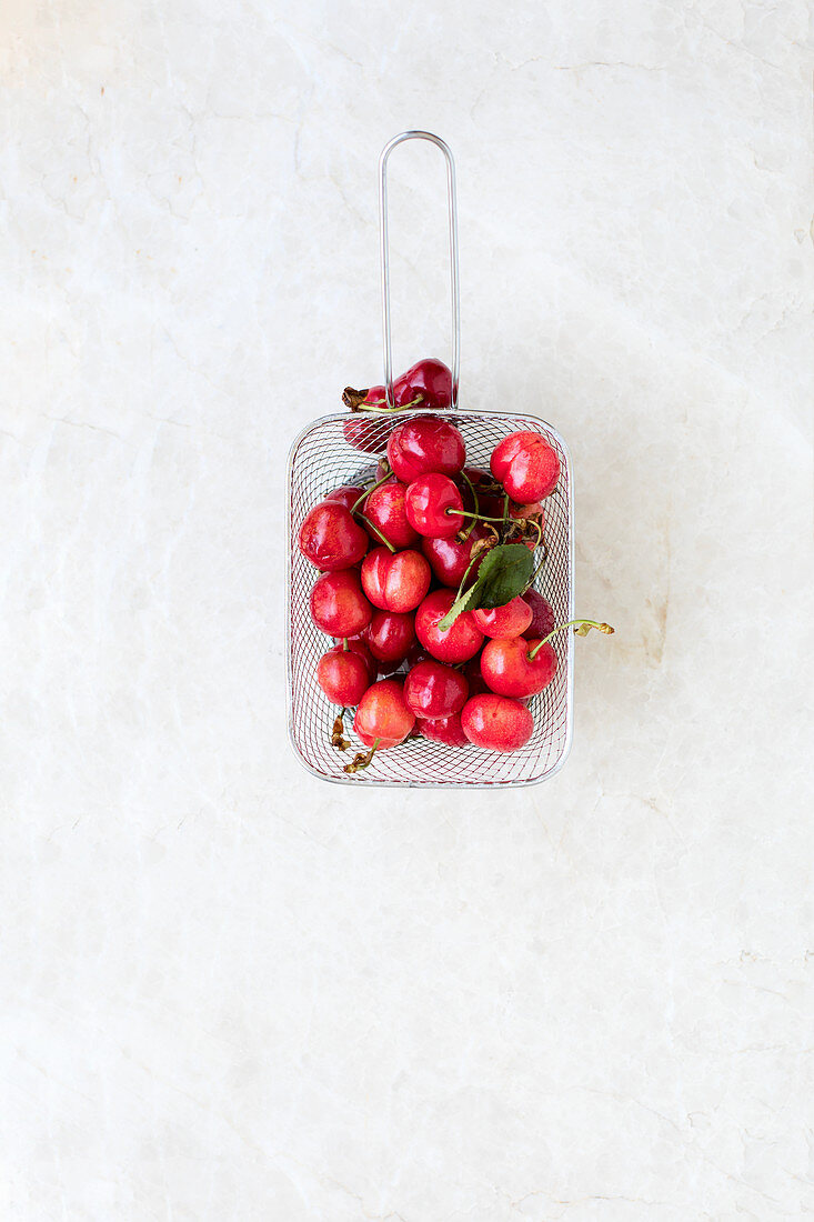 Fresh Cherries in Metal Stewpot