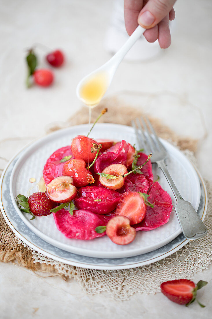 Tortellini with Cherries (Russian Vareniki) with Strawberries