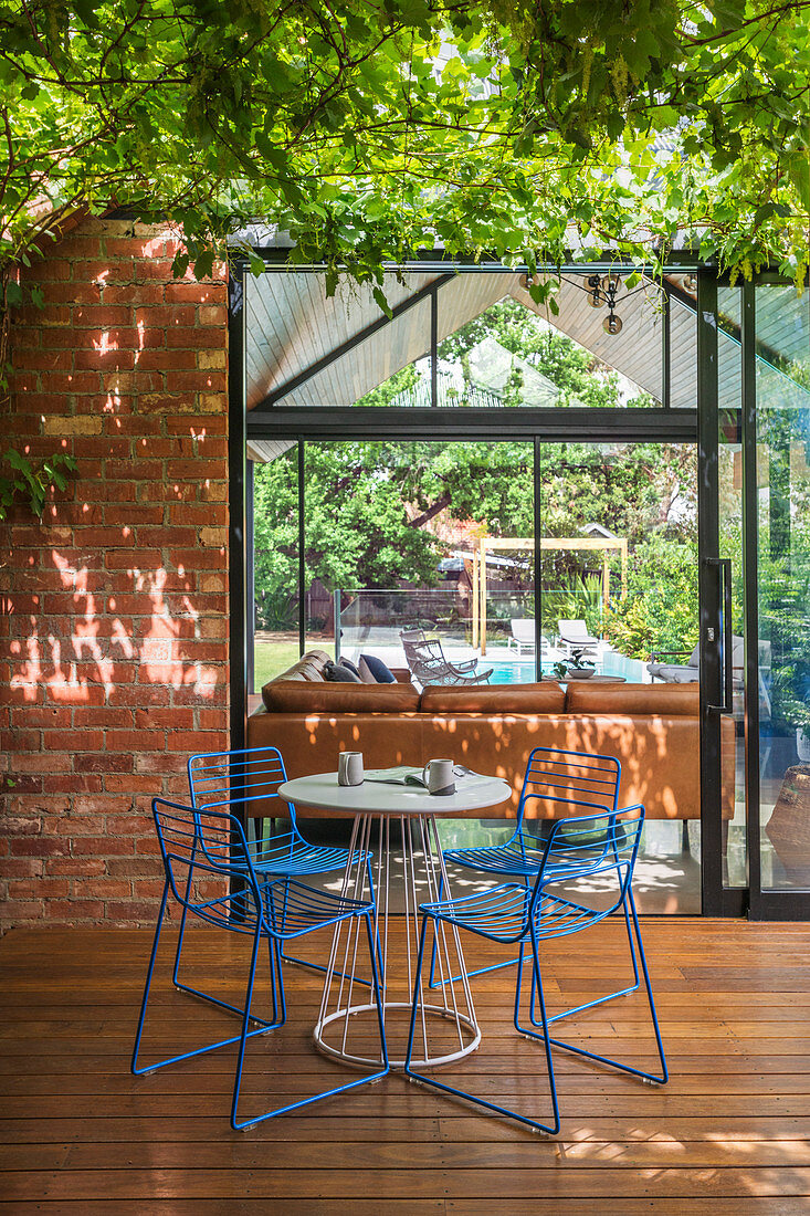 Shady terrace area under leaves