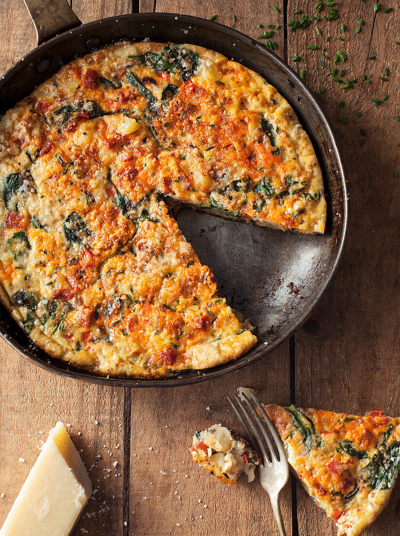 Tomato and Spinach Frittata with Fresh Parmesan