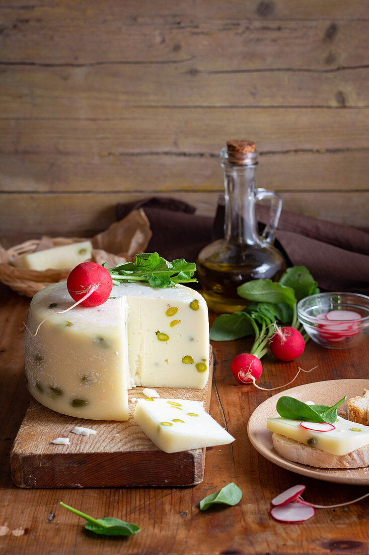 Pecorino cheese and fresh radishes