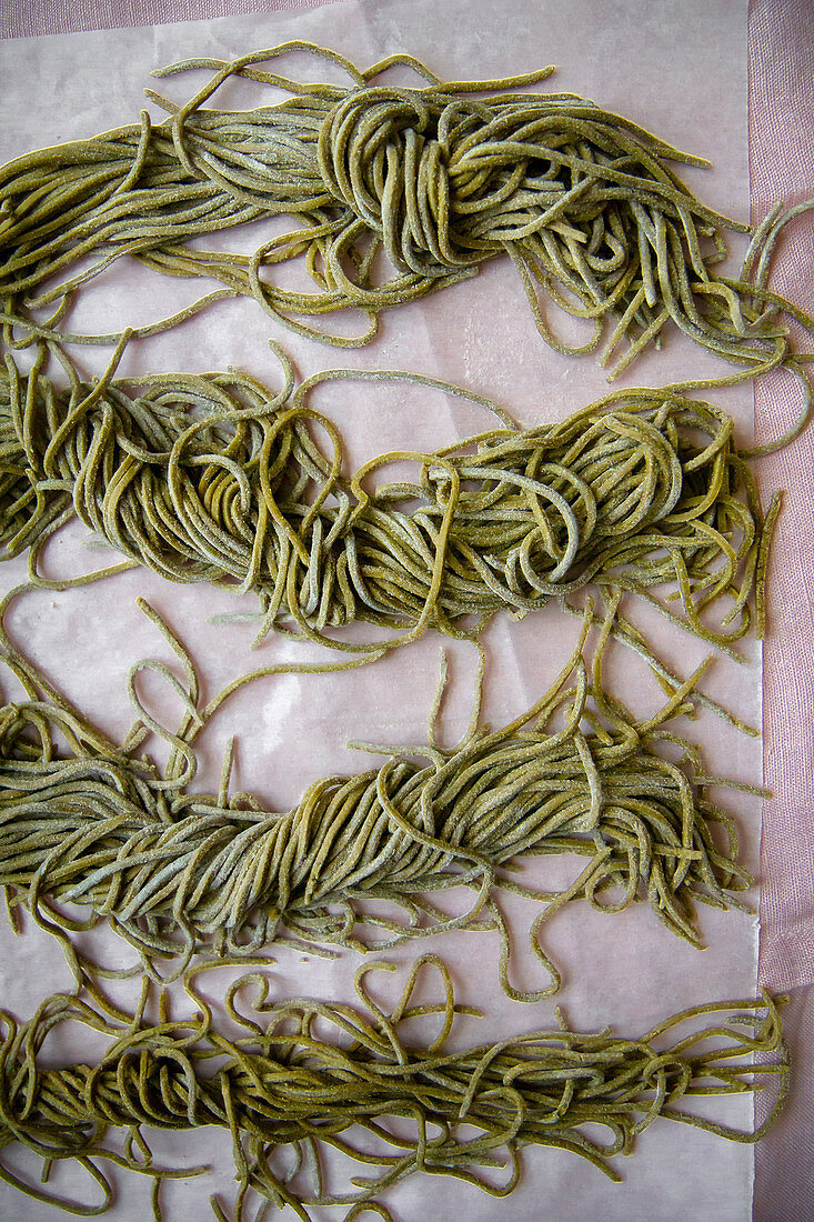 Homemade matcha spaghetti