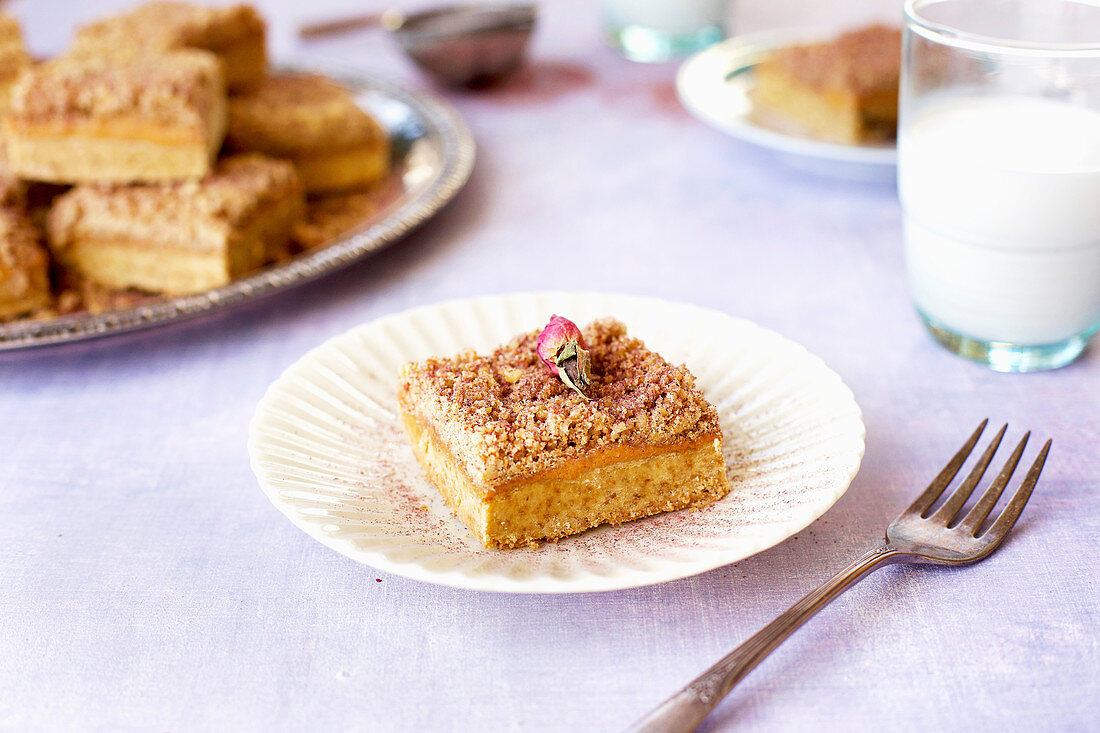 Shortbread Crumb Bars sprinkled with powered rose petals