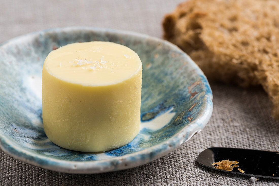 Farm butter on a ceramic plate